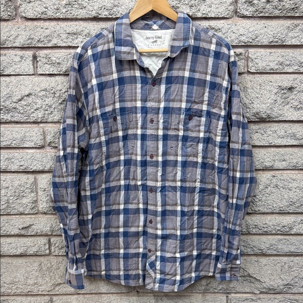 Horny Toad Blue and Gray Checkered Men's Shirt